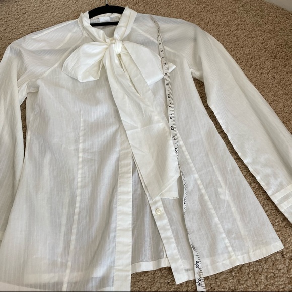 CLUB MONACO WHITE CLASSIC 100% COTTON BOW TIE BUTTON DOWN BLOUSE XS - Picture 5 of 7